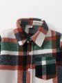 SHEIN Kids EVRYDAY Young Boy Plaid Print Pocket Patched Shirt Without Tee