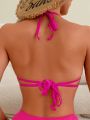 SHEIN Swim Basics Women's Solid Color Bikini Set With Underwire Bra And Triangle Panty
