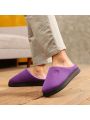 Women's Fashion Solid Color Embroidery Detail Winter Indoor Warm Home Slippers