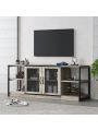 TV Stand for 65+ Inch TV, Farmhouse TV Stand with Mesh Door, Entertainment Center with Sorage For Living Room, Grey