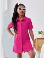 SHEIN Kids Cooltwn Girls' Everyday Casual Knitted Jacquard Shirt Dress