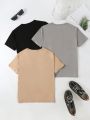 3pcs Teen Boy Solid Color Short Sleeve T-Shirt Basic Casual For Summer