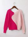 Teen Girls' Decorative V-neck Long Sleeve Casual Knit Sweater
