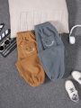 SHEIN Kids EVRYDAY Teenage Boys' Casual Loose Embroidery Joggers, Thick Knitted Plush Sweatpants With Elastic Cuffs, 2 Colors 1 Or 2pcs/set