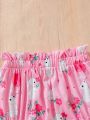 Baby Girls' Solid Color With Rabbit Printed Elegant Casual Cute Ruffle Shorts For Spring/Summer