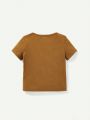 Cozy Cub 4pcs/Set Baby Boy'S Letter Print Round Neck Short Sleeve T-Shirt With Straight Shoulders And Solid Color Casual Shorts