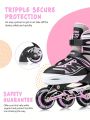 Girls Adjustable Inline Skates with Light up Wheels for Beginner