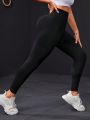 SHEIN Yoga Basic Plus Size Women'S Solid Color Sports Leggings