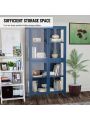 OSQI Four Glass Door Storage Cabinet with Adjustable Shelves and Feet Cold-Rolled Steel Sideboard Furniture for Living Room Kitchen Blue
