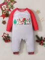 Baby Girl Christmas Print Raglan Sleeve Jumpsuit