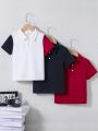 SHEIN Kids EVRYDAY Young Boy's Casual Collared Short Sleeve Polo Shirt Set Of 3