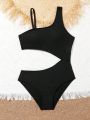 Girls' Large Size Solid Color Hollow Out One-piece Swimsuit