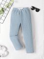 SHEIN Kids EVRYDAY 1pc Toddler Boys' Ribbed Fabric Comfortable Sports Style Casual Long Pants, All Seasons