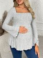 SHEIN Maternity Solid Color Long Sleeve T-shirt, Simple Style