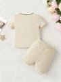 SHEIN Baby Girls' Cartoon Animal Printed Short Sleeve Tight-Fitting Sleepwear Set