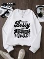 Teen Girls' Casual Sweatshirt With Slogan Print