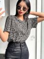 DAZY Leopard Print Loose Fit Short Sleeves Round Neck T-Shirt