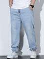Manfinity Homme Men's Plus Size Light Blue Distressed Jeans With Cuffed Ankles