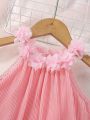 Baby Girls' Sleeveless Floral Decorated Halter Neck Dress