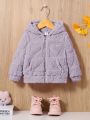 SHEIN Baby Girl 1pc Floral Pattern Zip Up Hooded Teddy Jacket