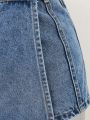 Tween Girls' Denim Skort With Ruffle Wrap Detail, Washed