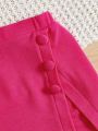 SHEIN Kids FANZEY Toddler Girls Button Detail Split Hem Skirt