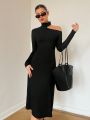SHEIN Essnce Women'S Cutout Shoulder Stand Collar Dress
