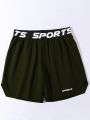 SHEIN Sport Corelite Men's Letter Print Waist Slant Pocket Sport Shorts