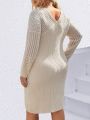 SHEIN LUNE Plus Size Solid Color V-Neck Long Sleeve Sweater Dress