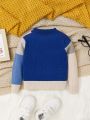 SHEIN Baby Boys' Long Sleeve Stand Collar Cute Color Block Sweater