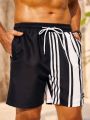 Men'S Color Block Striped Drawstring Waist Beach Shorts