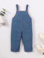 Baby Heart Embroidery Flap Pocket Denim Overalls