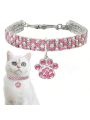 1pc Pet Dog & Cat Necklace Featuring Paw Print Design Made Of Rhinestone & Crystal, Suitable For Indoor & Outdoor Parties & Photo Shooting