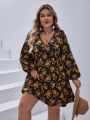 SHEIN VCAY Plus Size Women's Floral Print Lantern Sleeve Dress