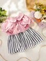 PETSIN 1pc Cute Pink & Black & White Striped Bubble Sleeve Pet Skirt For Cats And Dogs