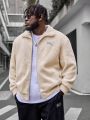 Manfinity Homme Men's Plus Size Casual Loose Faux Shearling Jacket With Letter Patch