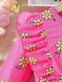 SHEIN Kids EVRYDAY Little Girls' Flower Printed Ruffle Hem Dress