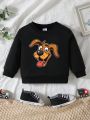 Baby Boy'S Casual Cartoon Printed Long Sleeve Round Neck Sweatshirt, Suitable For Autumn And Winter