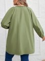 EMERY ROSE Women's Plus Size Green Lace Trimmed Decor Coat