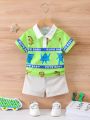 Baby Boys' Collared Knitted Fun And Cute Pattern 2-Piece Set