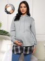 SHEIN Maternity Hooded Checkered Nursing Sweatshirt With Drawstring
