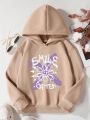 Tween Girl Floral & Letter Graphic Hooded Thermal Lined Sweatshirt