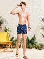 SHEIN Teen Boys' Ocean Printed Square Cut Tight Swim Shorts