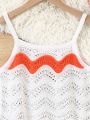 Tween Girls' Hollow Out Knit Cardigan With Camisole Top, Color Block