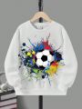 Tween Boy Soccer Print Drop Shoulder Sweatshirt
