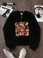 Girls' Letter Printed Round Neck Casual Sweater