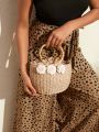 SHEIN VCAY Woven Handbag For Women With 3d Flower Decoration