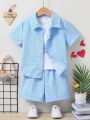 SHEIN Kids EVRYDAY Toddler Boys' Cute Casual Style Short Sleeve Shirt Set For Summer