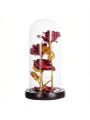 Colored Roses Ornaments 3 Flowers Glass-Covered Gold-Leaf Artifical Roses Luminous Led Night Light Creative Valentine Day Gifts, Red Floweron black background