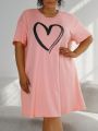 SHEIN CURVE+ Plus Size Heart Pattern Printed Homewear Nightgown Dress